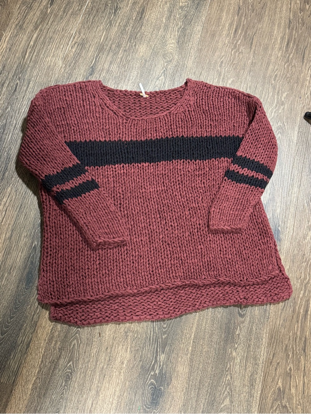 Free People Womens Chunky Open Knit Sweater Sz M 3/4 Sleeve Varsity Stripe